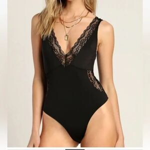 Lulus Lace Bodysuit Women M Black Witchy Whimsygoth Goth Sexy Vneck